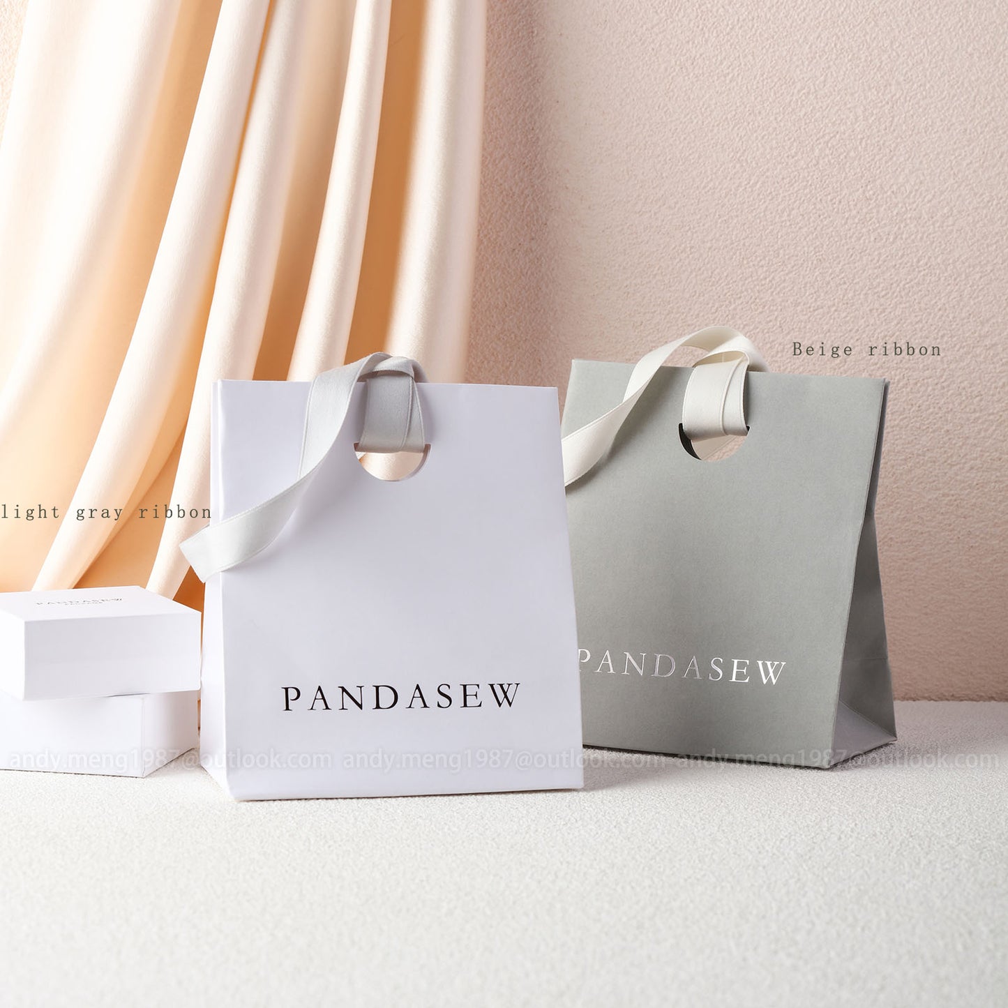 50pcs A1D Paper bag with Logo Custom gift bag with movable Ribbon wedding bag thank you bags Style A STB-188