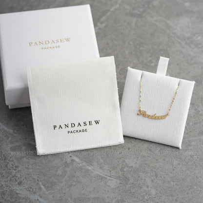 white envelope bag and necklace holder print branded logo