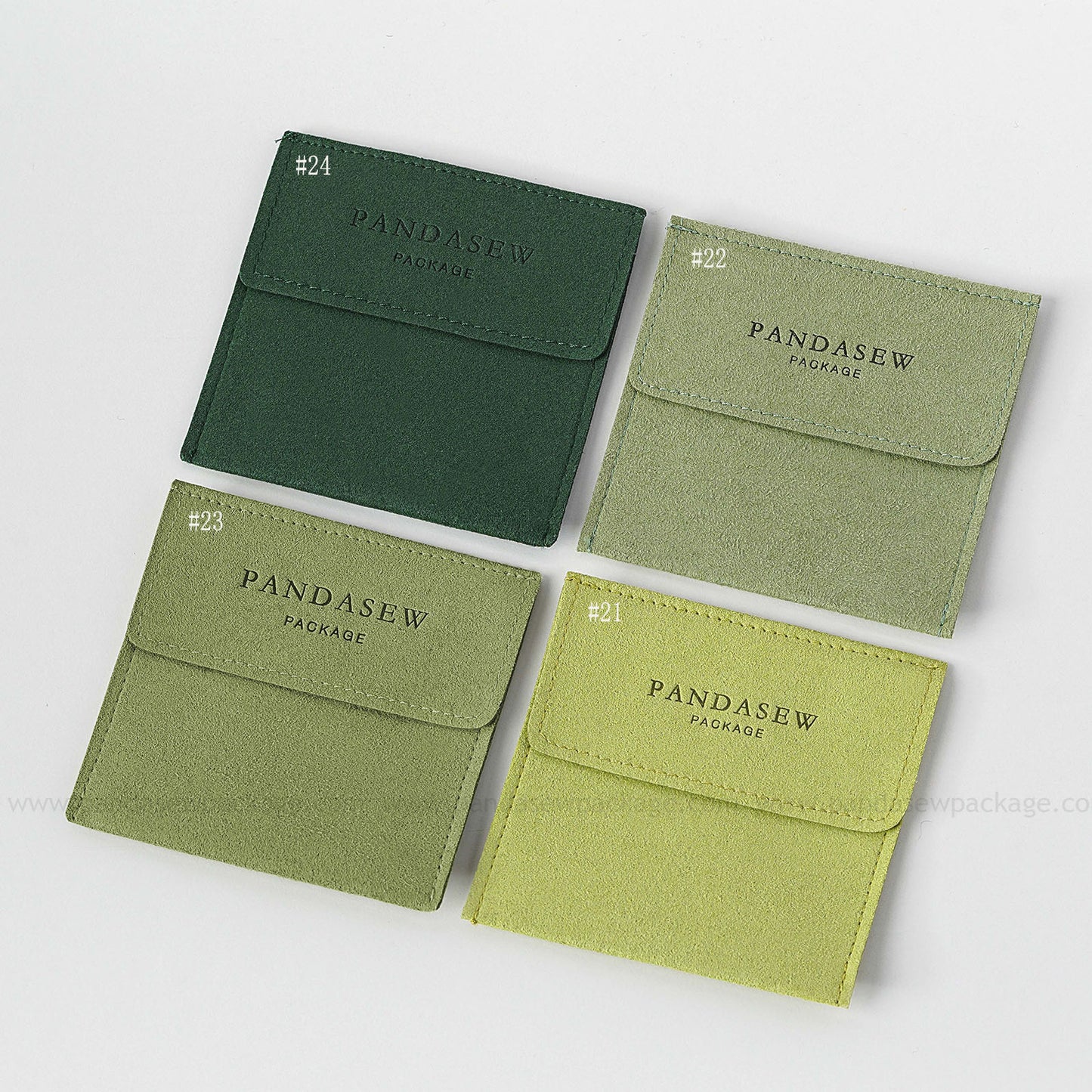 various of green pouches, Debossing logo, pandasew package