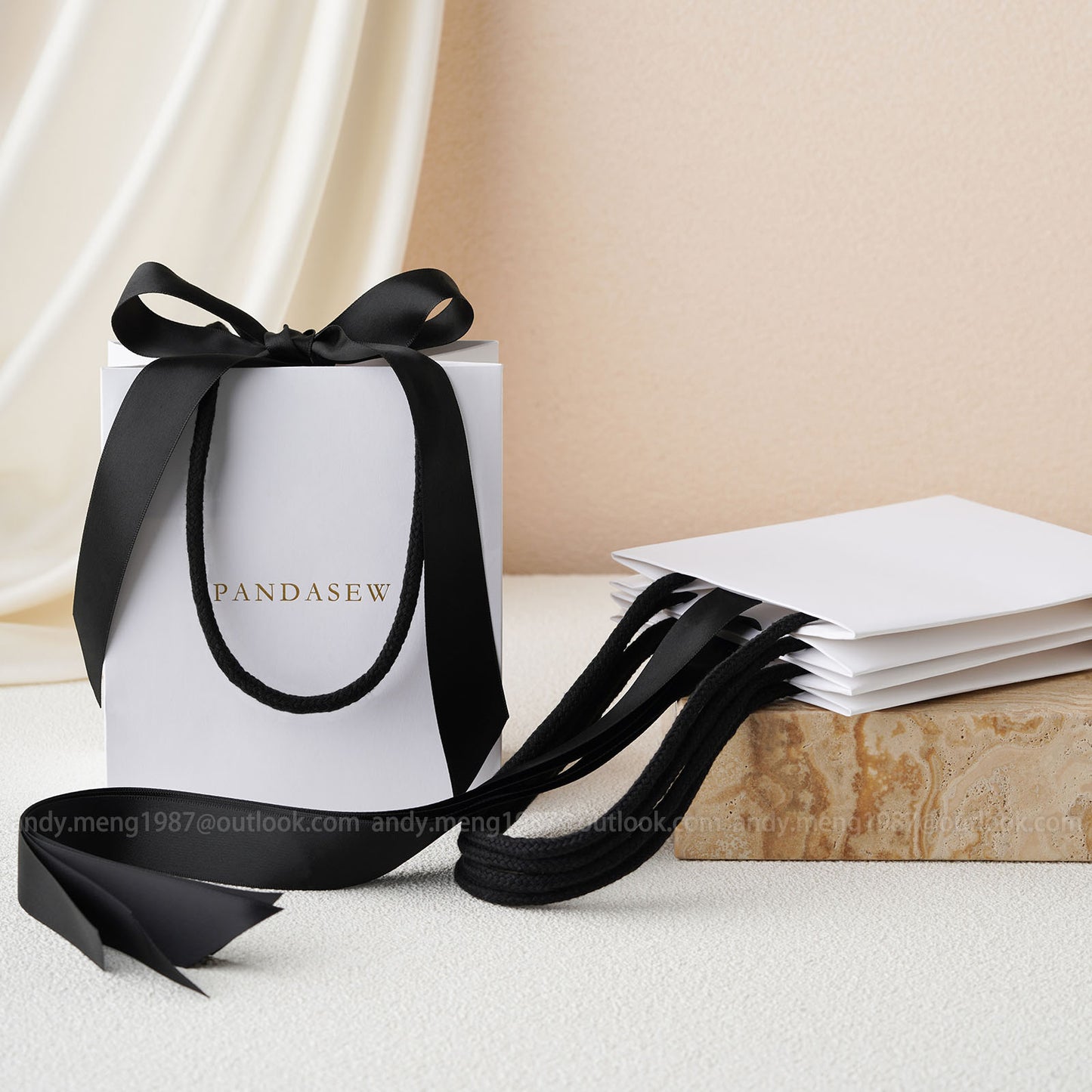 white paper bag with black tote, classic paper bags