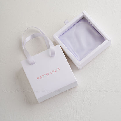 Pandasew Custom Logo 50pcs 10*10*3.5cm Tote Jewelry Paper Box White colorful ribbon BXt-144