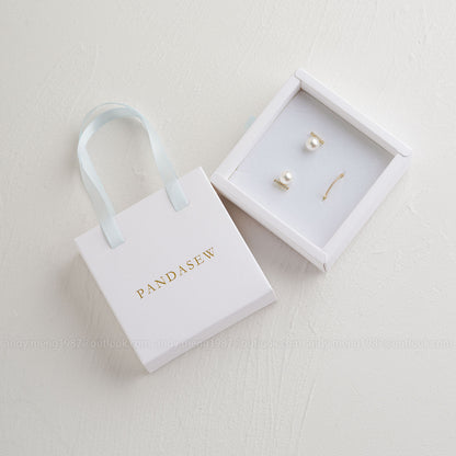 Pandasew Custom Logo 50pcs 10*10*3.5cm Tote Jewelry Paper Box White colorful ribbon BXt-144