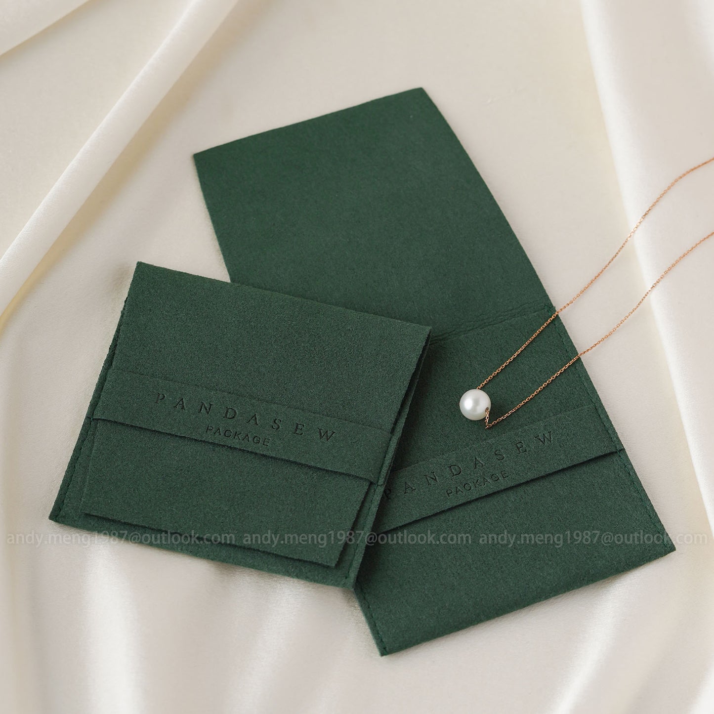 green pearl necklace pouch