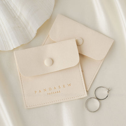 Beige microfiber button pouch custom size and logo