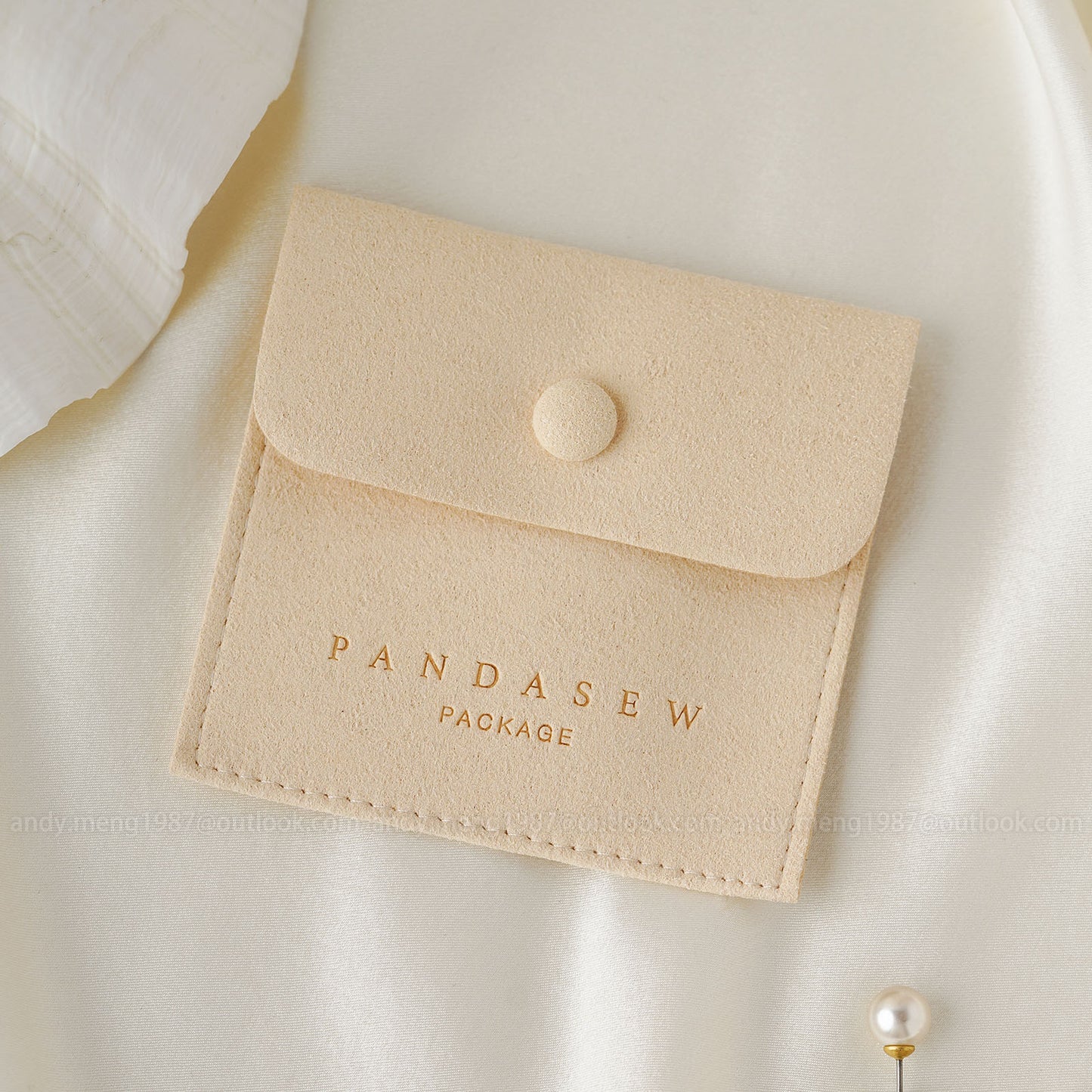 Beige microfiber button pouch custom size and logo