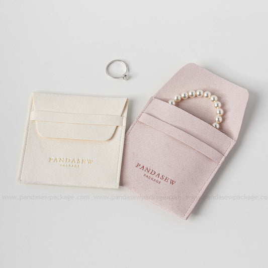 pink and beige microfiber jewelry bag 8x8cm