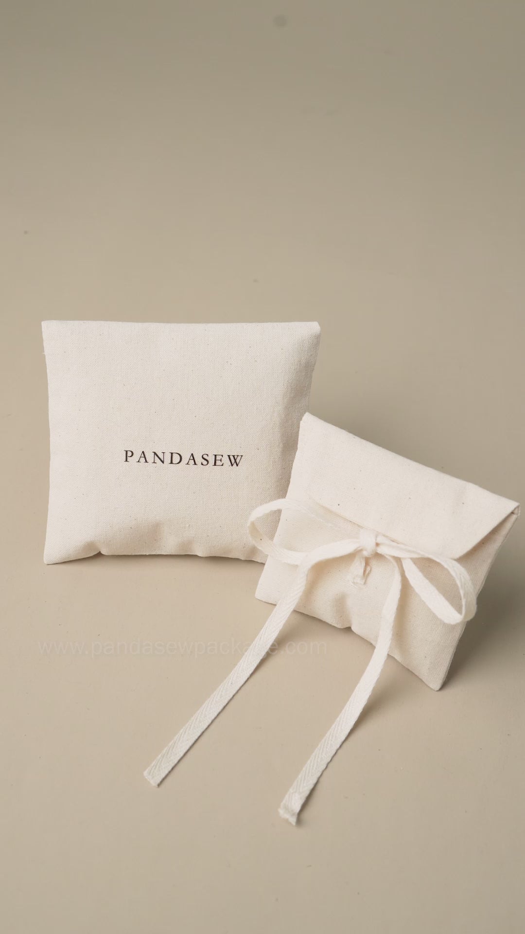 Beige cotton bag envelope style 8x8.5cm