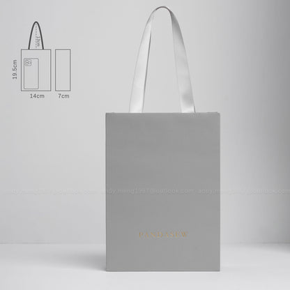 personalized gray paper bags with ribbon handle