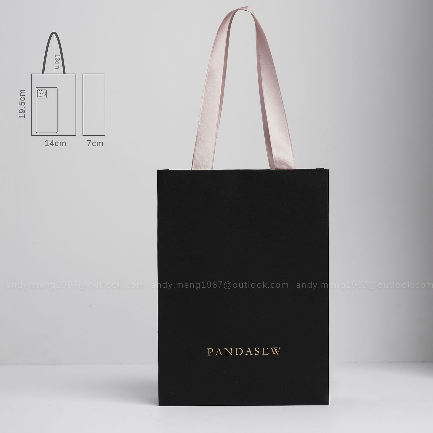 Black paper bags with ribbon handle