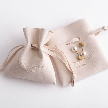 Beige pouch ribbon drawstring style, jewelry bags with logo printed