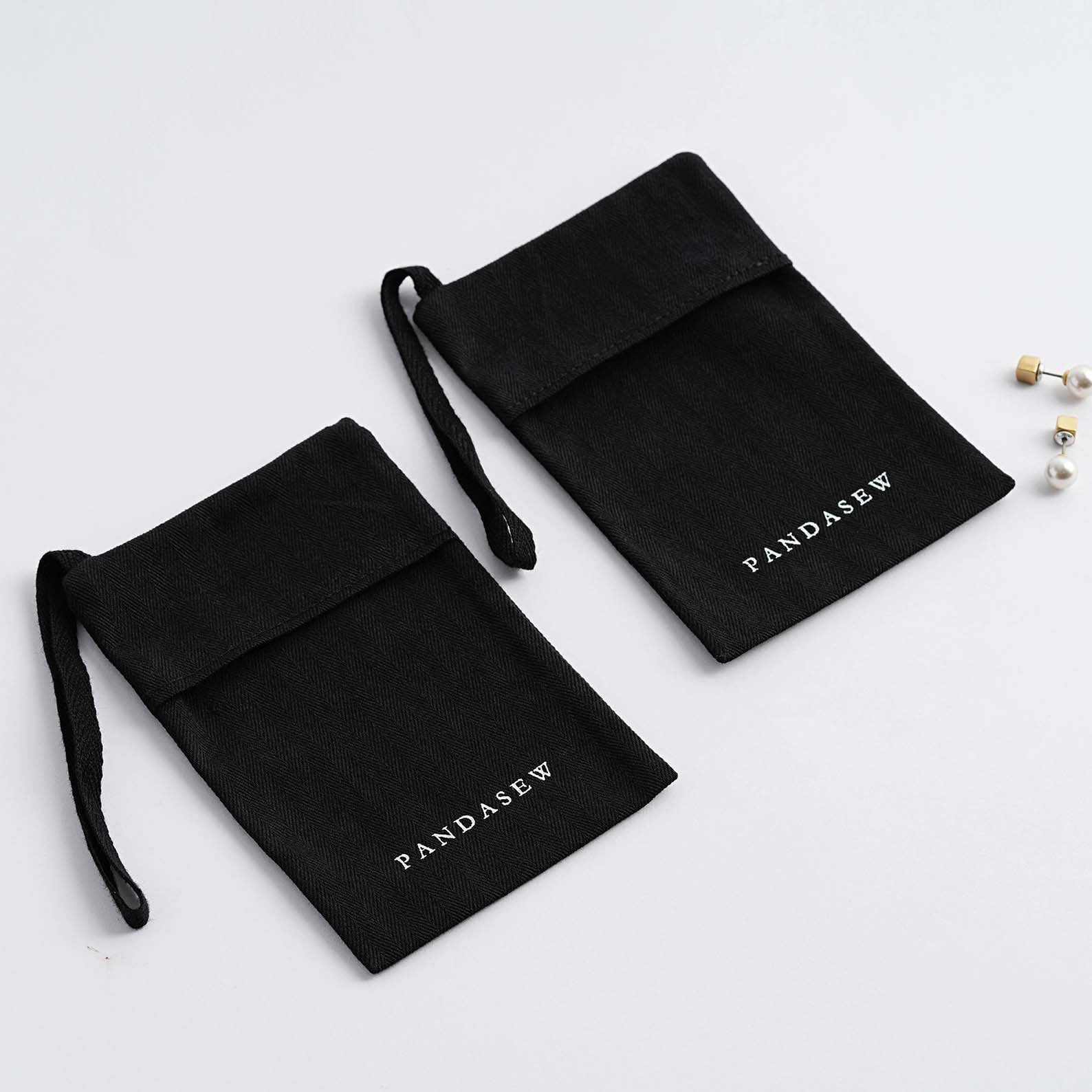 Black jewelry bag with a hook pure cotton