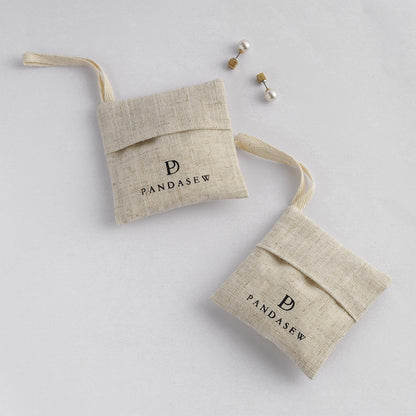 Pandasew Custom Logo 50pcs Linen Jewelry Bags Square Bag with String Print branded logo text LN-112