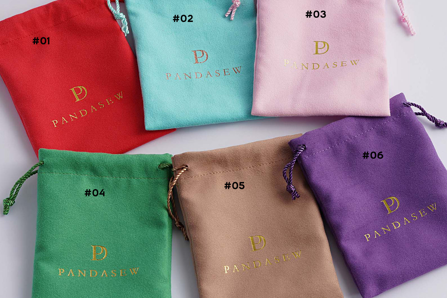 Pandasew Custom Logo 100PCS Velvet Jewelry Drawstring Bags Flower Top jewelry packaging VEL-101